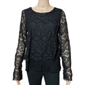 Pointelle Black Lace Blouse Size Medium